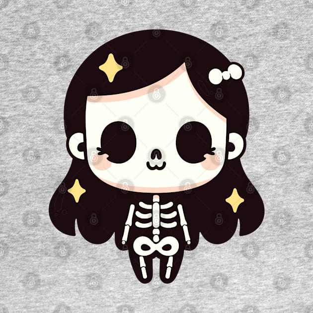 Cute Skeleton Girl in Kawaii Chibi Style | Happy Halloween Skeleton Costume by Nora Liak